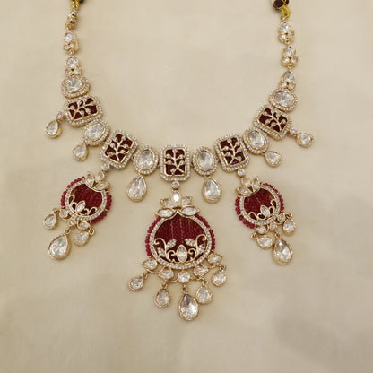 Aanura Green Beaded Kundan Necklace & Earrings Set
