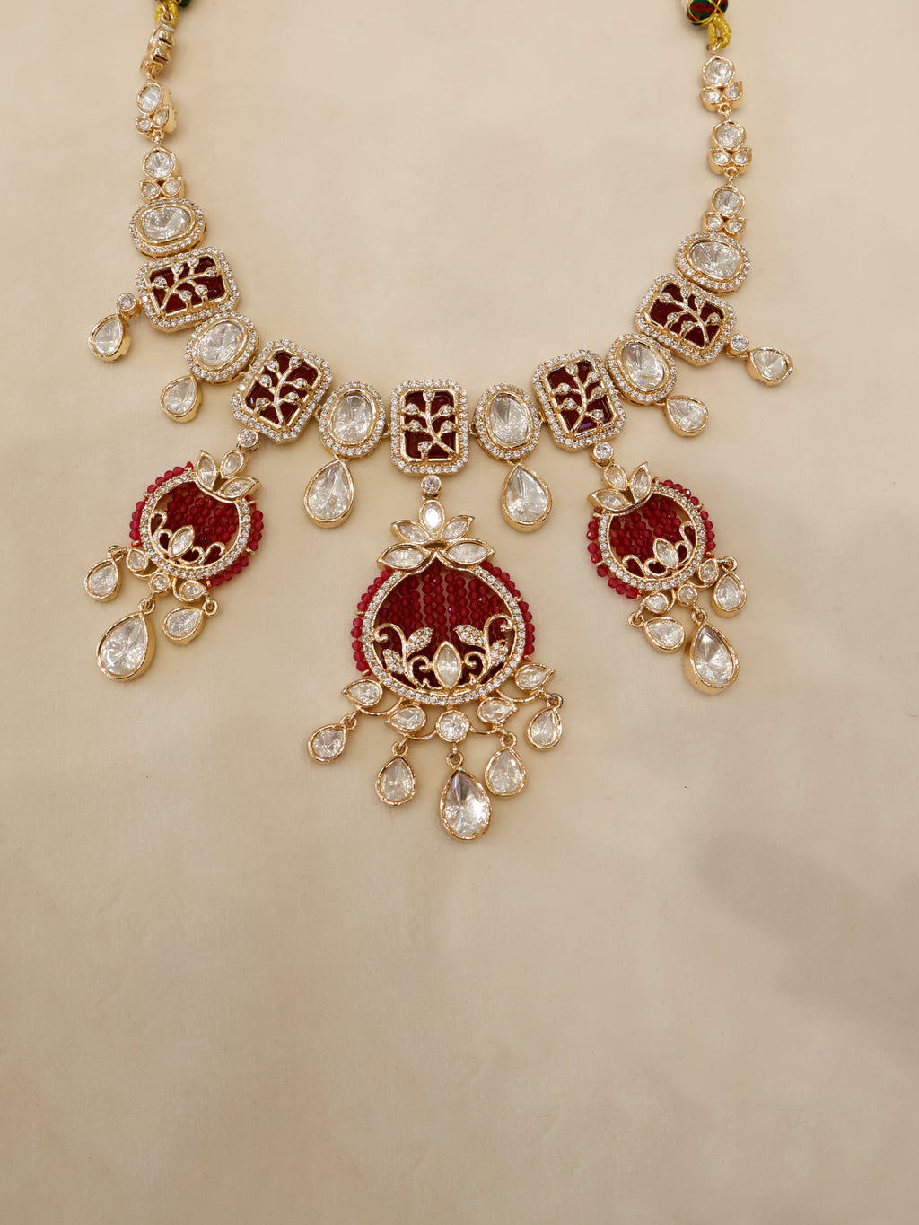 Aanura Green Beaded Kundan Necklace & Earrings Set
