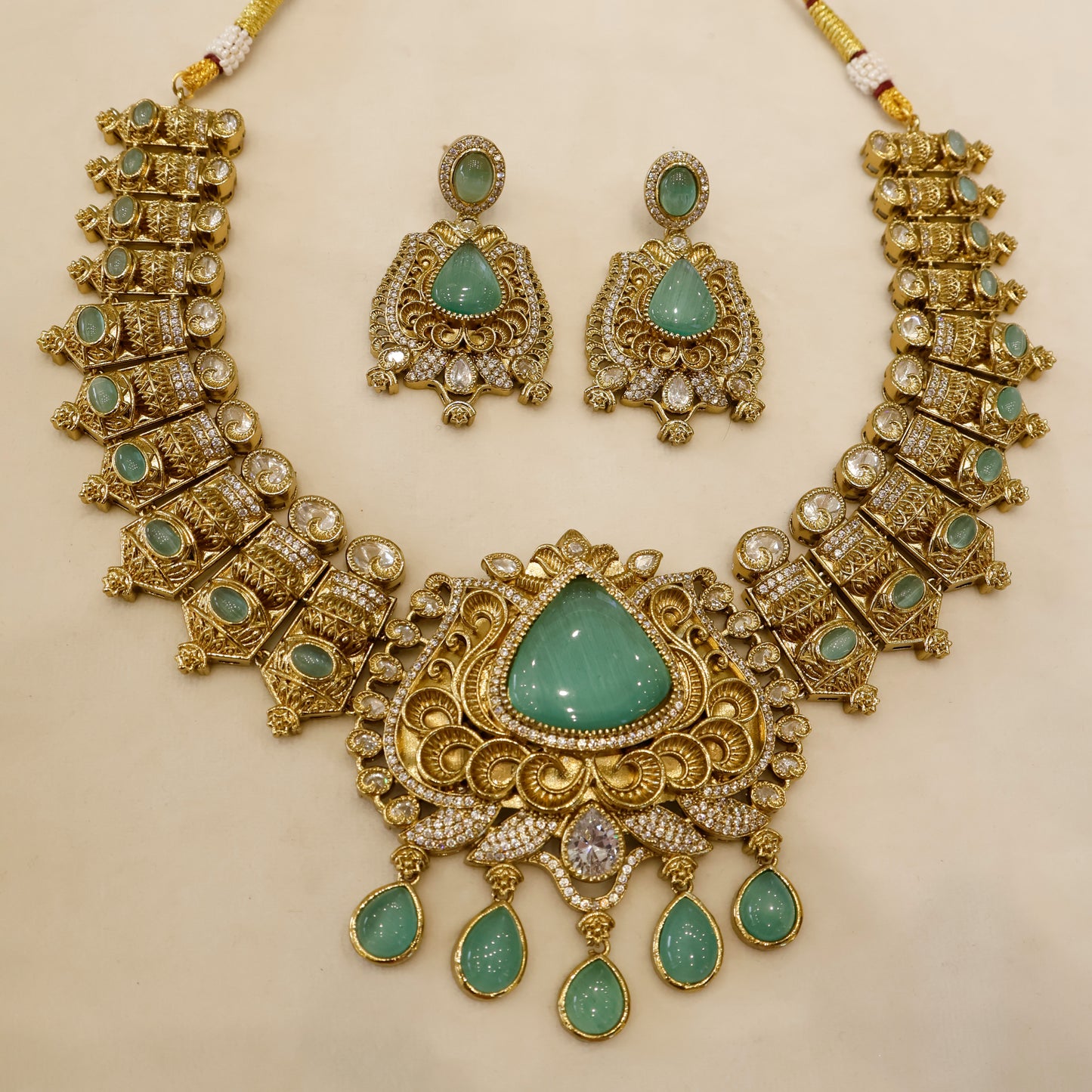 Aanura Antique Bridal Necklace with Ruby Red Stones