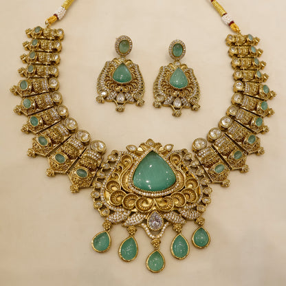 Aanura Antique Bridal Necklace with Ruby Red Stones