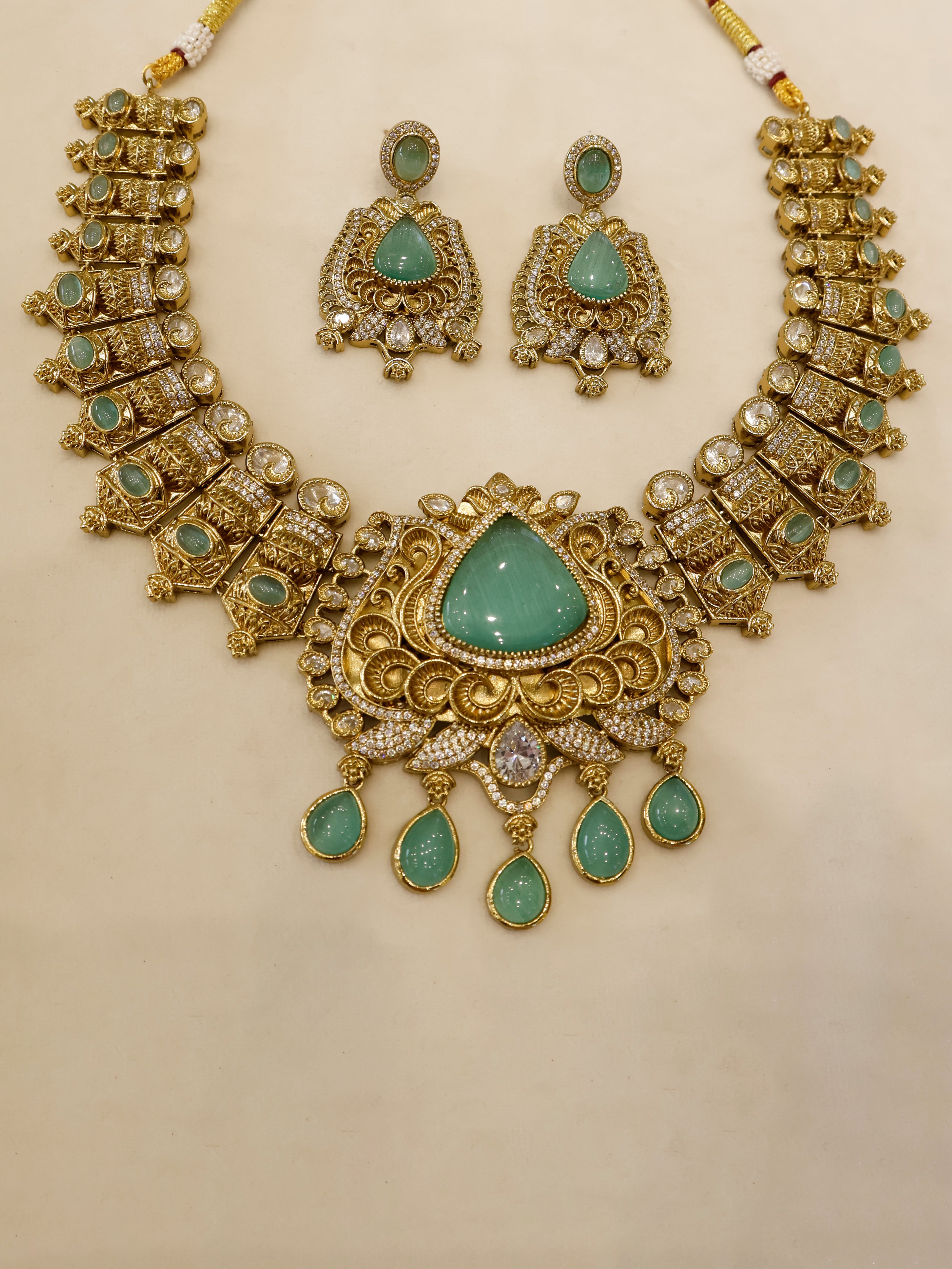 Aanura Antique Bridal Necklace with Ruby Red Stones
