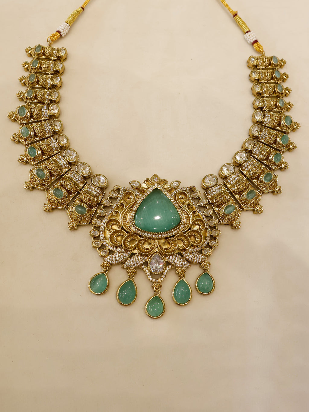 Aanura Antique Bridal Necklace with Ruby Red Stones