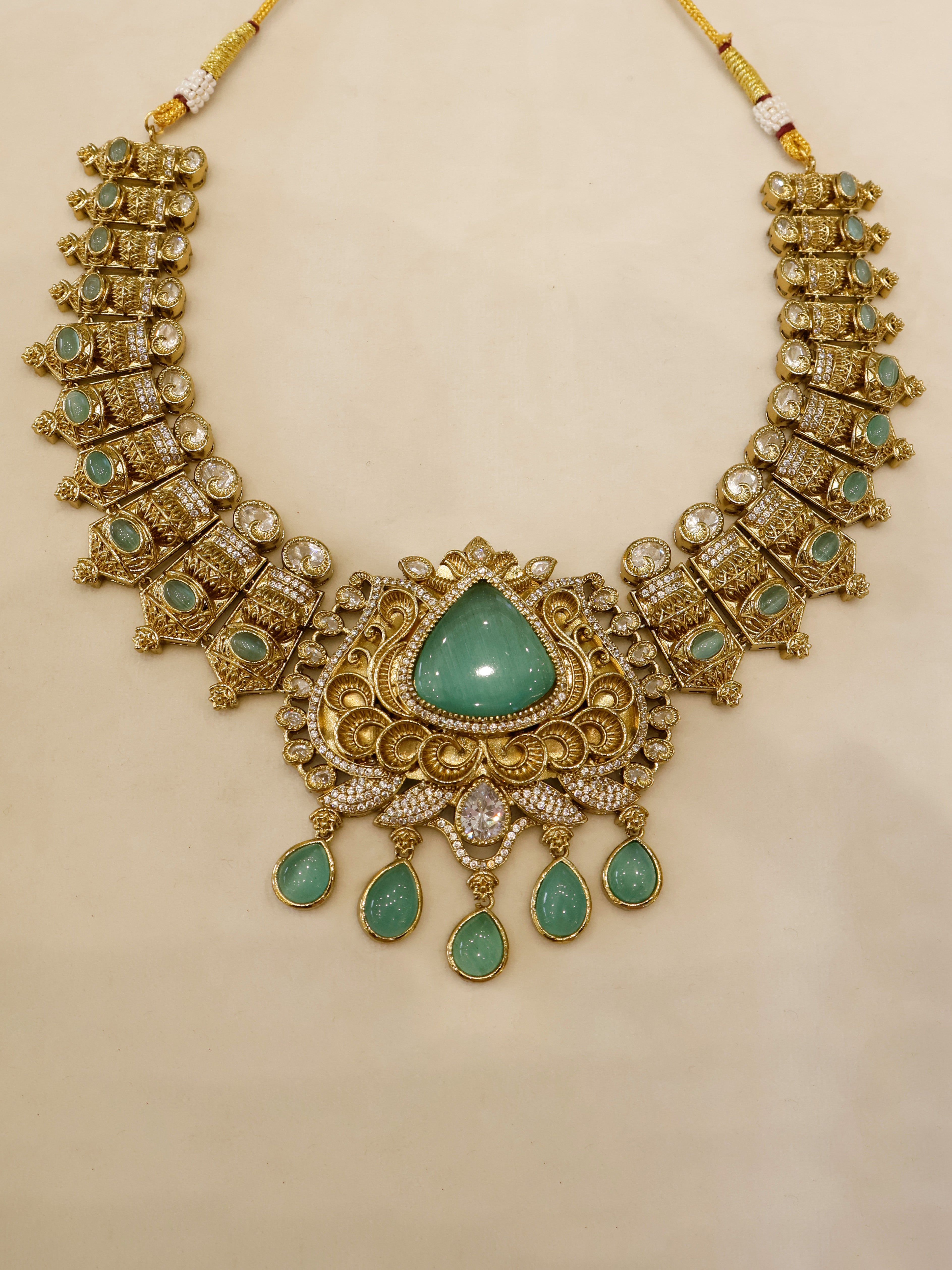Aanura Antique Bridal Necklace with Ruby Red Stones