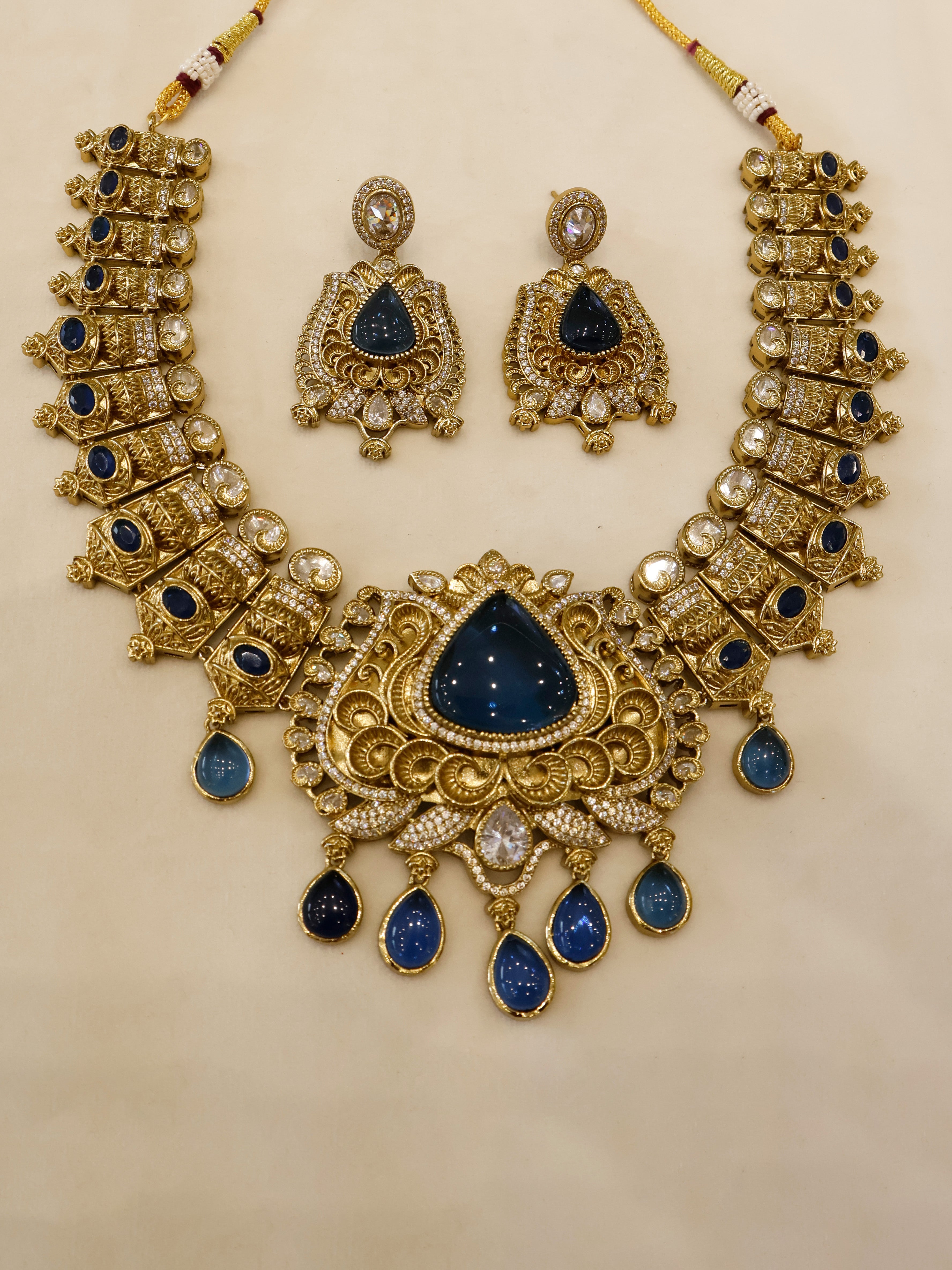 Aanura Antique Bridal Necklace with Ruby Red Stones