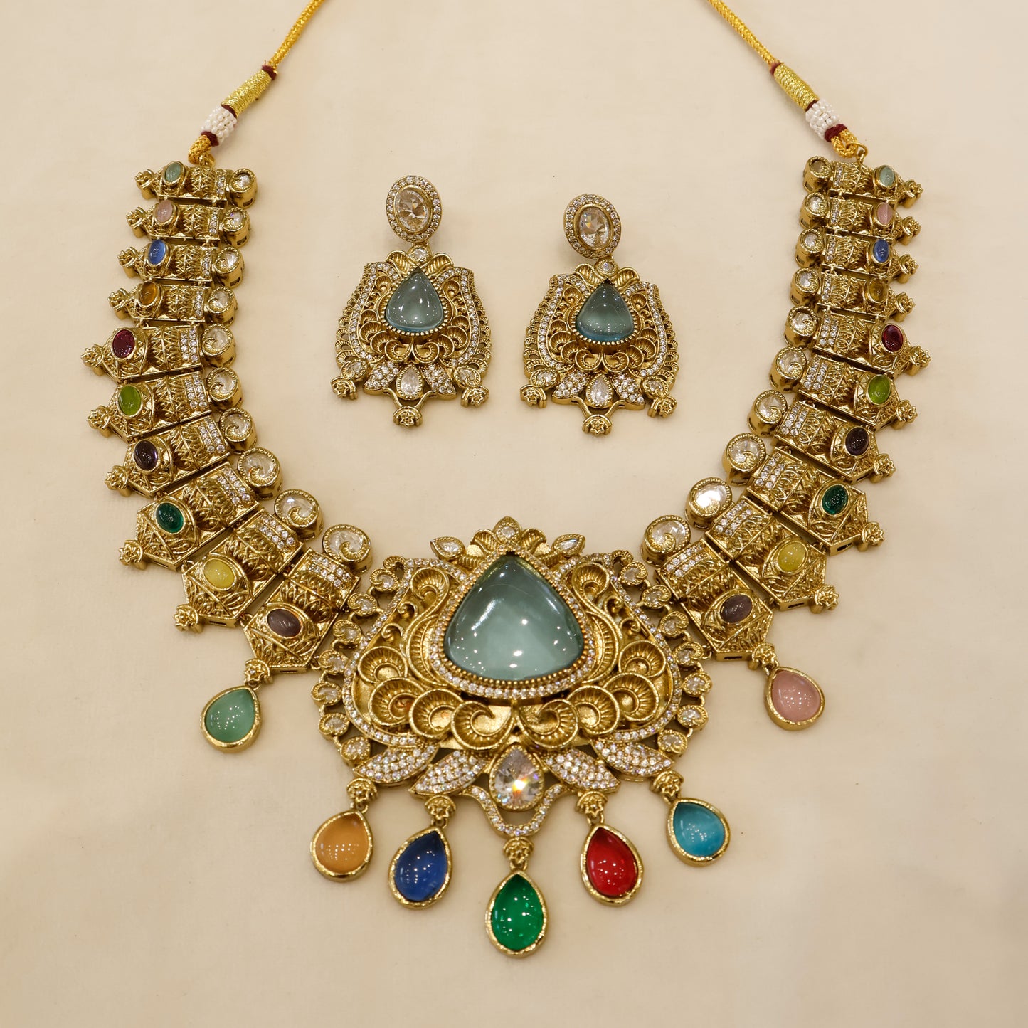 Aanura Antique Bridal Necklace with Ruby Red Stones