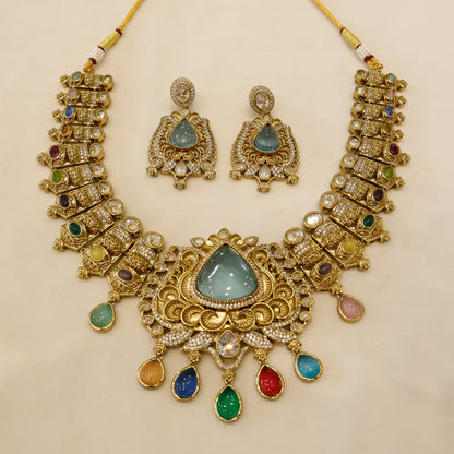 Aanura Antique Bridal Necklace with Ruby Red Stones
