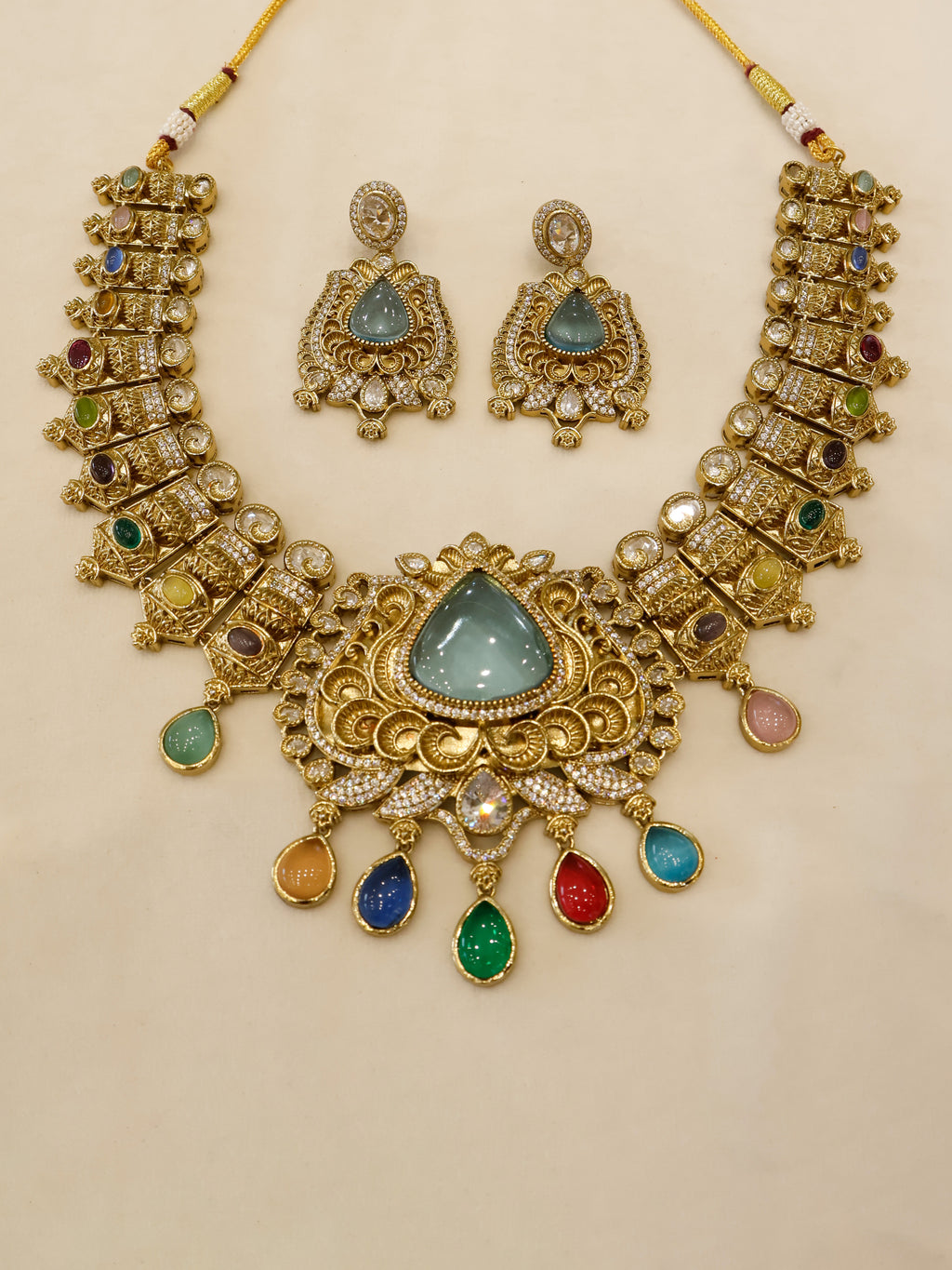 Aanura Antique Bridal Necklace with Ruby Red Stones