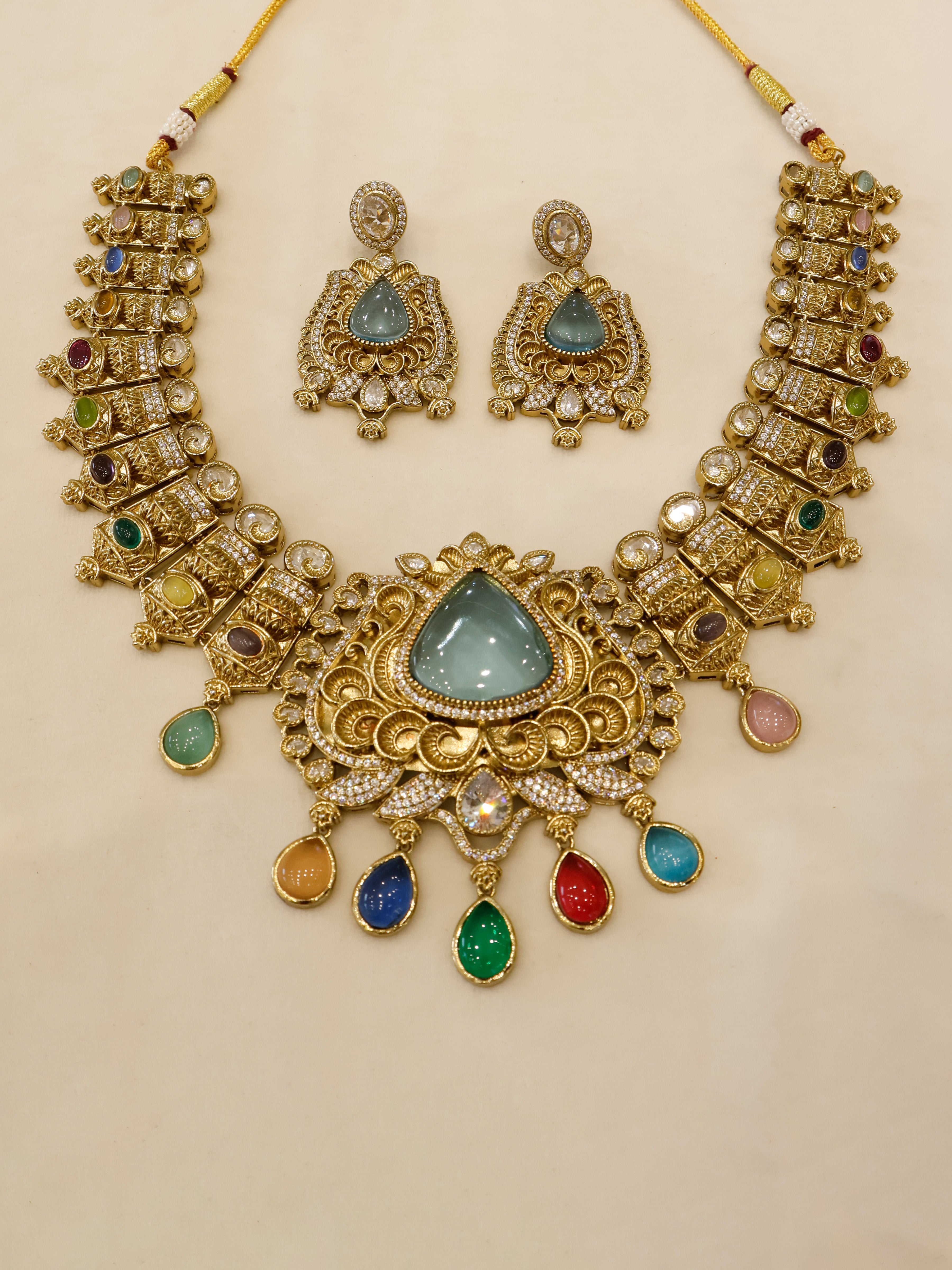 Aanura Antique Bridal Necklace with Ruby Red Stones