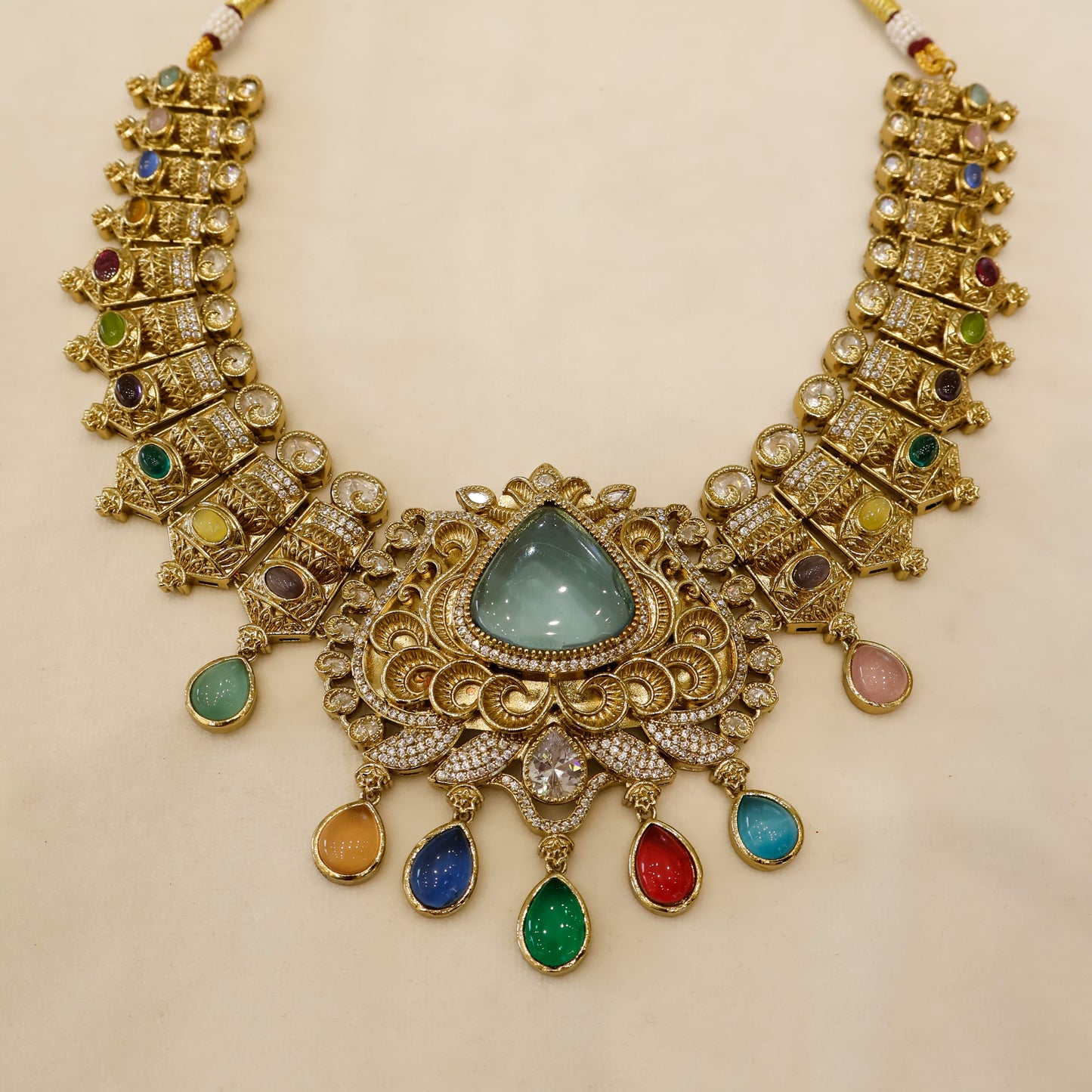 Aanura Antique Bridal Necklace with Ruby Red Stones