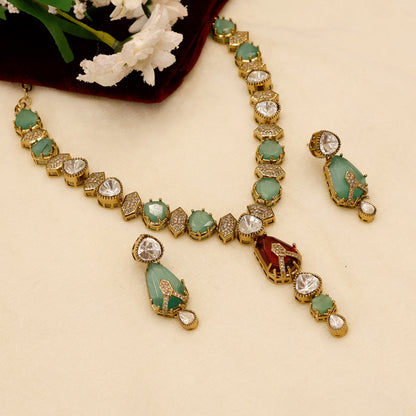 Aanura Green Drop Stone Necklace Set