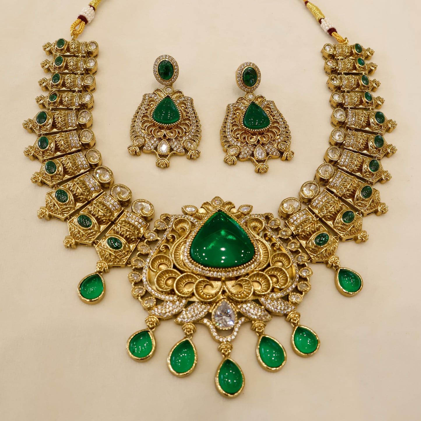 Aanura Antique Bridal Necklace with Ruby Red Stones