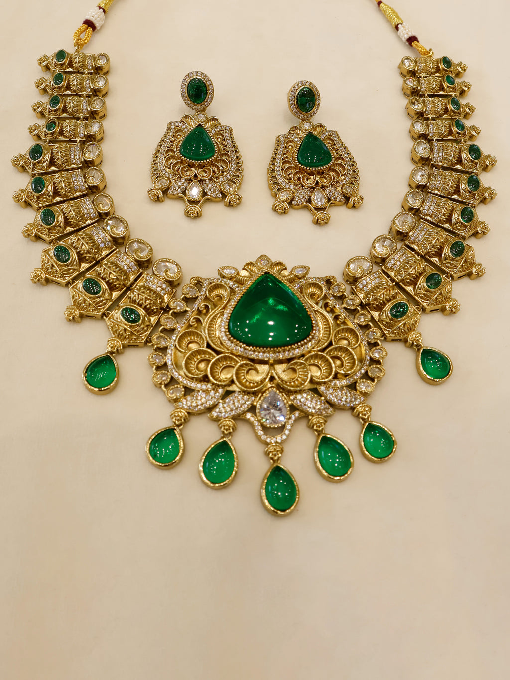 Aanura Antique Bridal Necklace with Ruby Red Stones