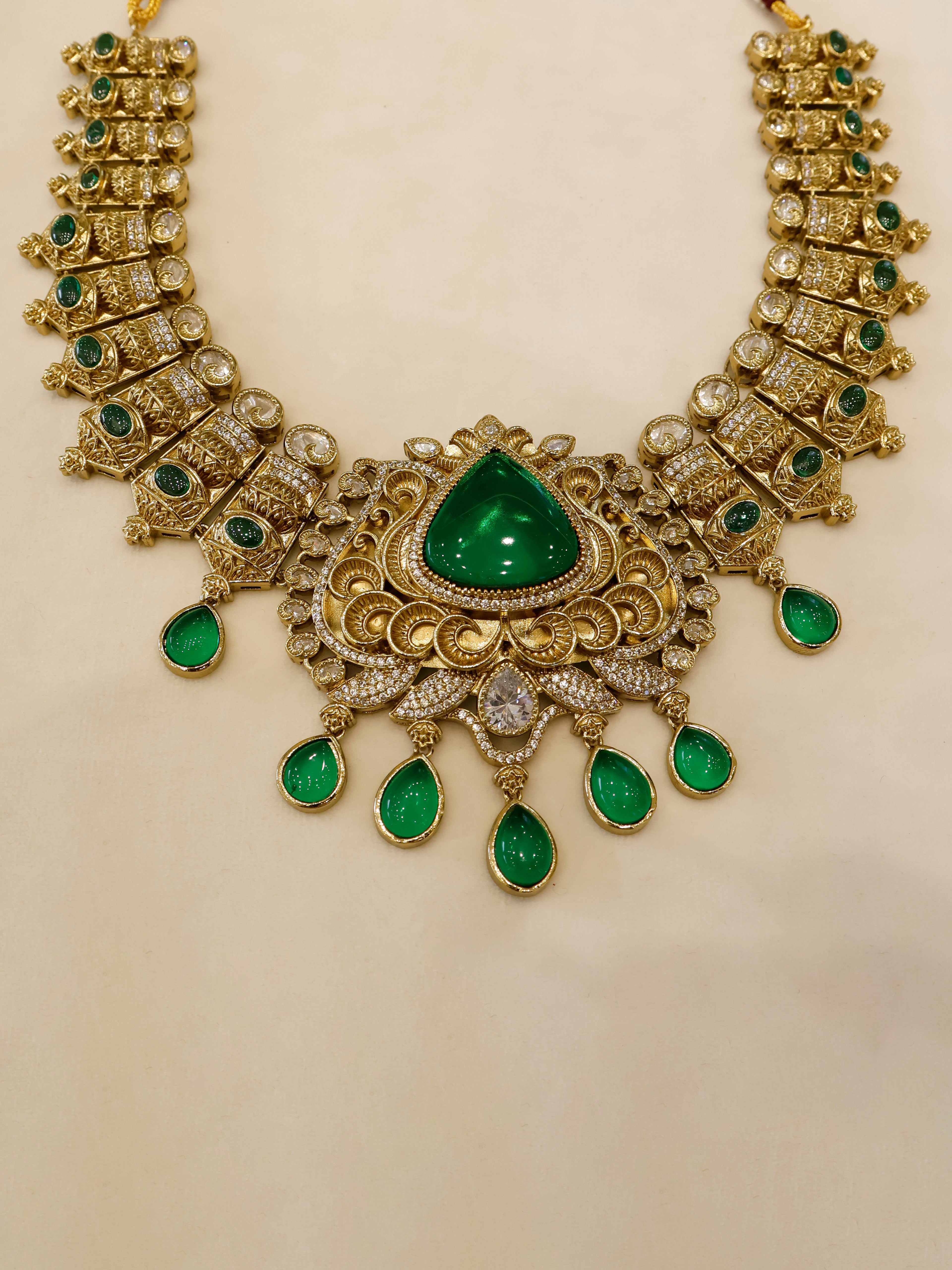 Aanura Antique Bridal Necklace with Ruby Red Stones