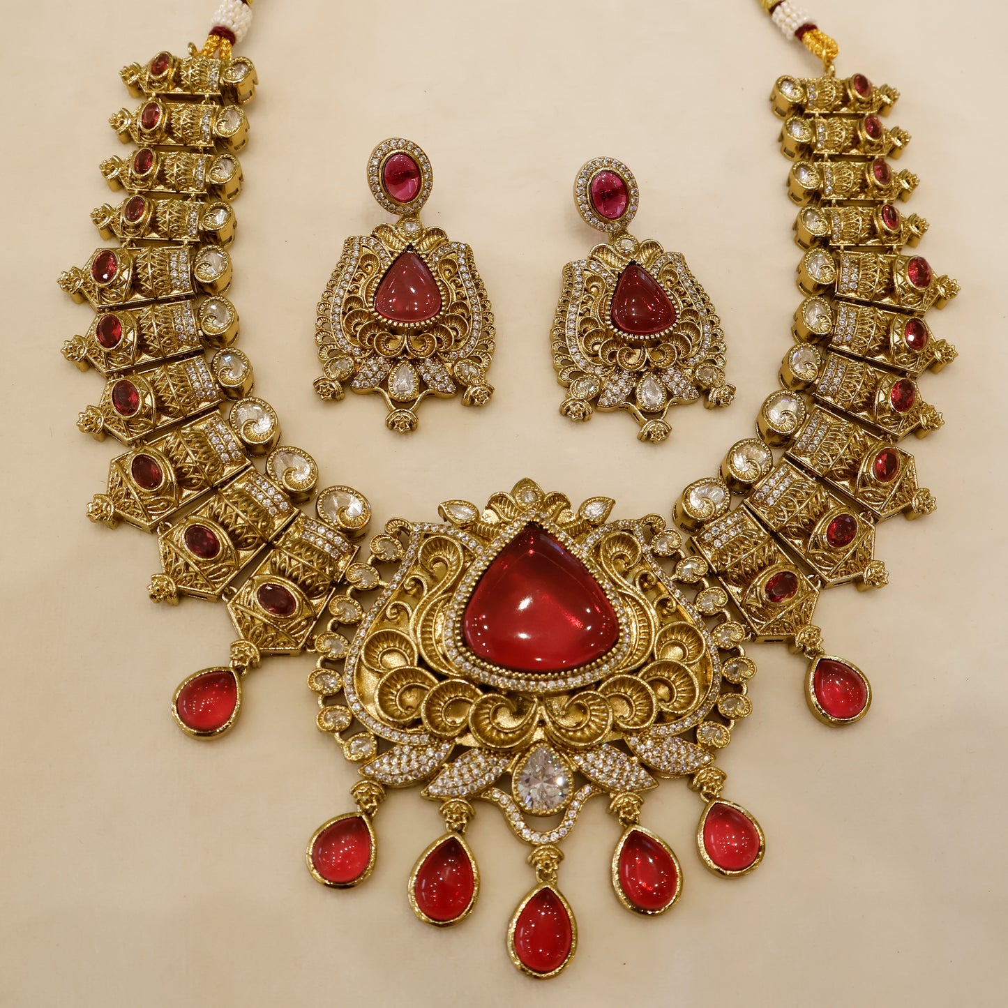 Aanura Antique Bridal Necklace with Ruby Red Stones