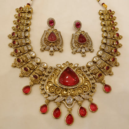 Aanura Antique Bridal Necklace with Ruby Red Stones