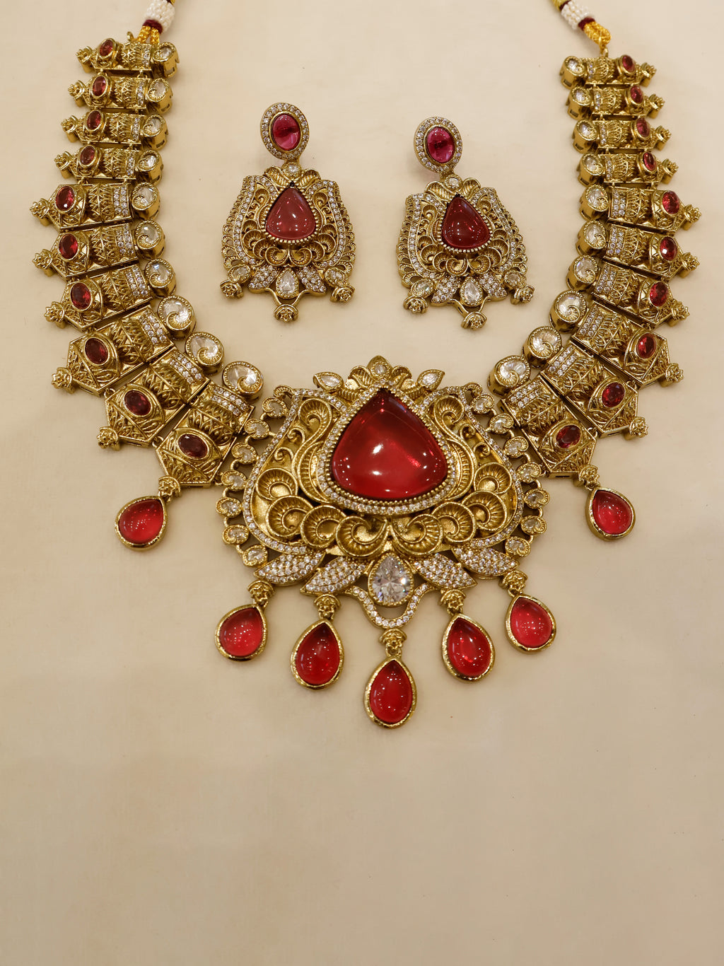 Aanura Antique Bridal Necklace with Ruby Red Stones