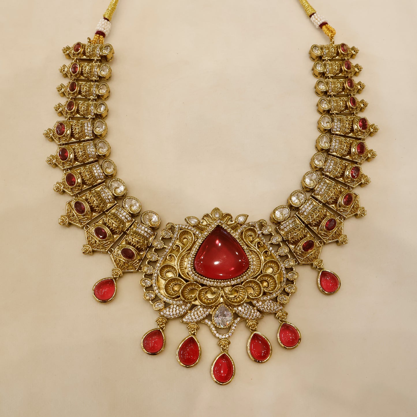 Aanura Antique Bridal Necklace with Ruby Red Stones