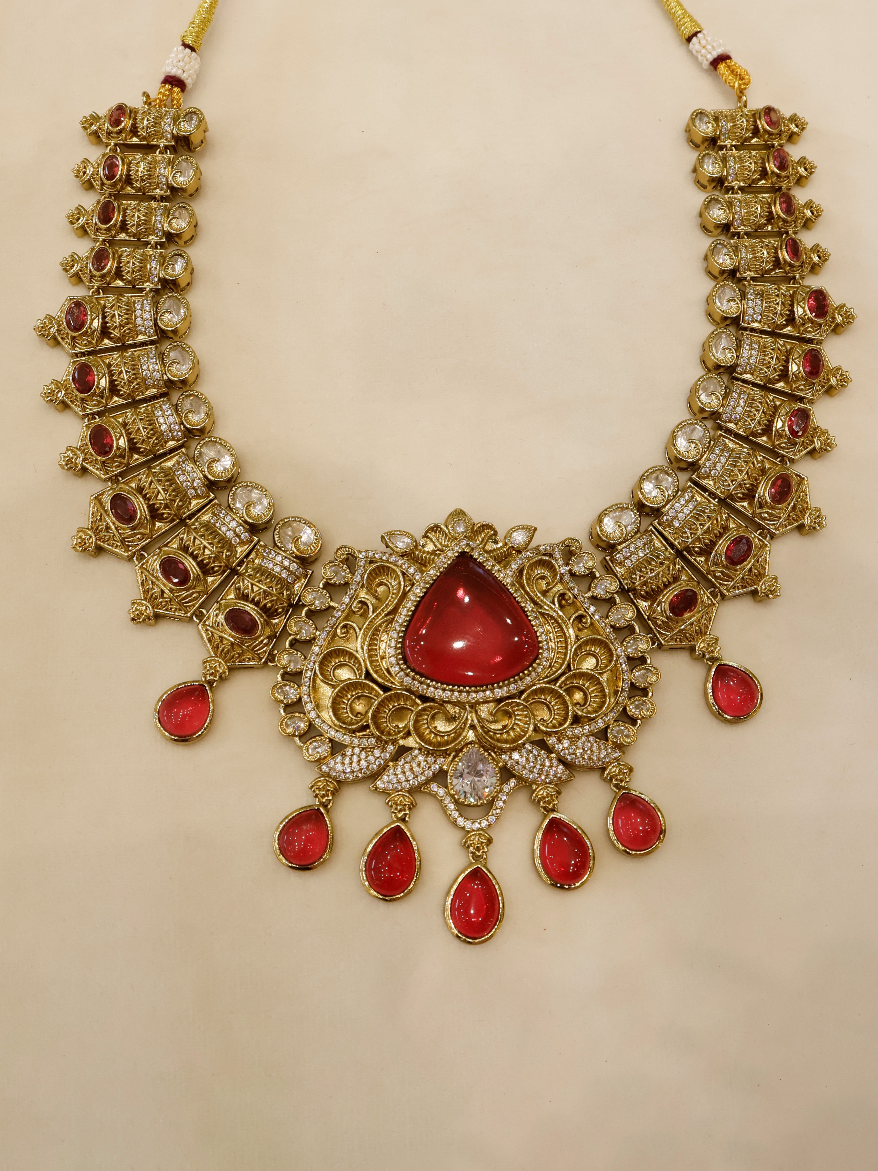 Aanura Antique Bridal Necklace with Ruby Red Stones