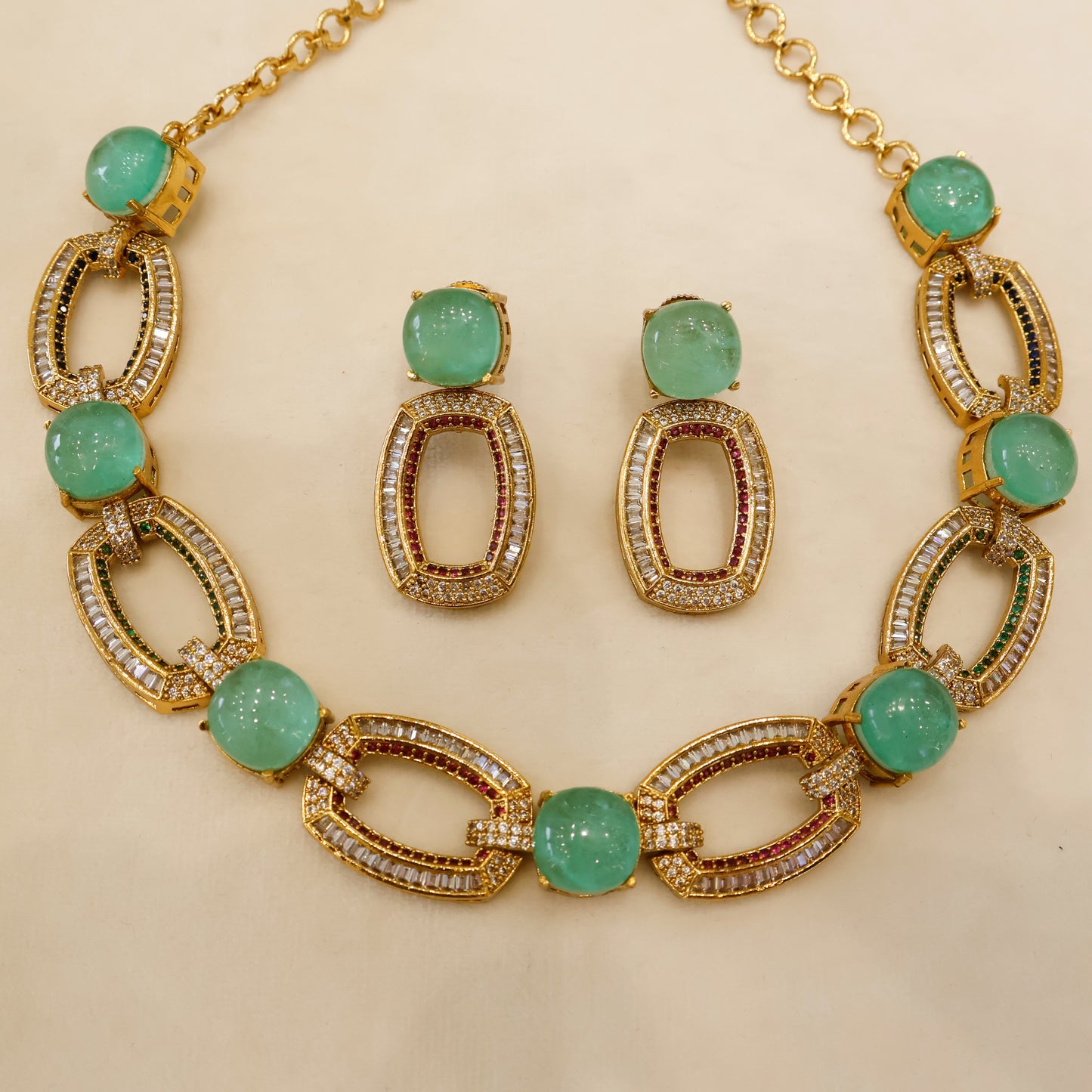 Aanura Gold-Plated Purple Stone Necklace Set