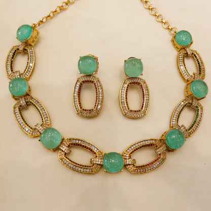 Aanura Gold-Plated Purple Stone Necklace Set