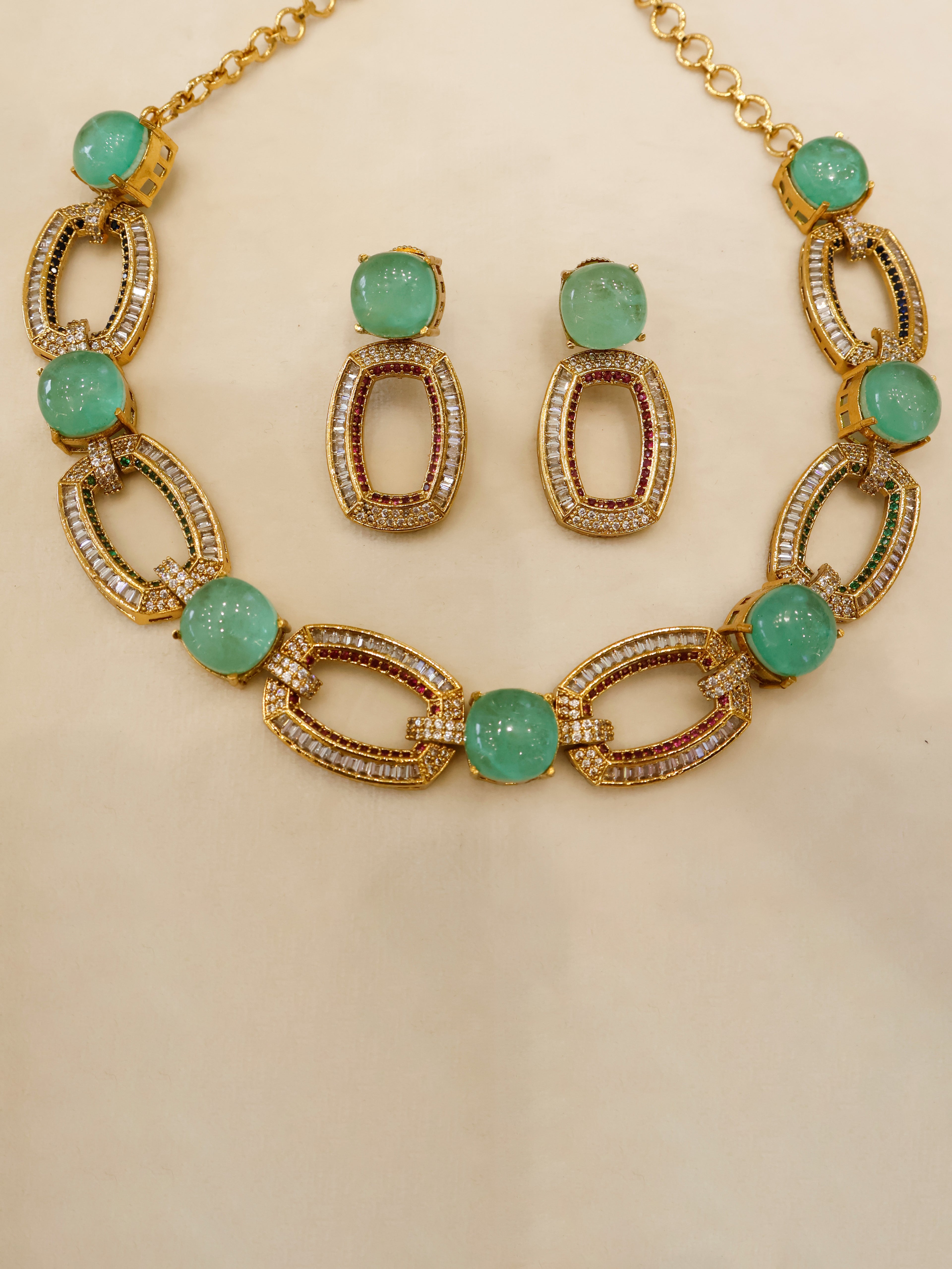 Aanura Gold-Plated Purple Stone Necklace Set