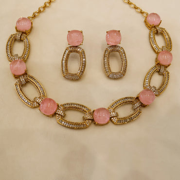 Aanura Gold-Plated Purple Stone Necklace Set