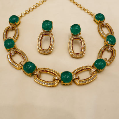 Aanura Gold-Plated Purple Stone Necklace Set