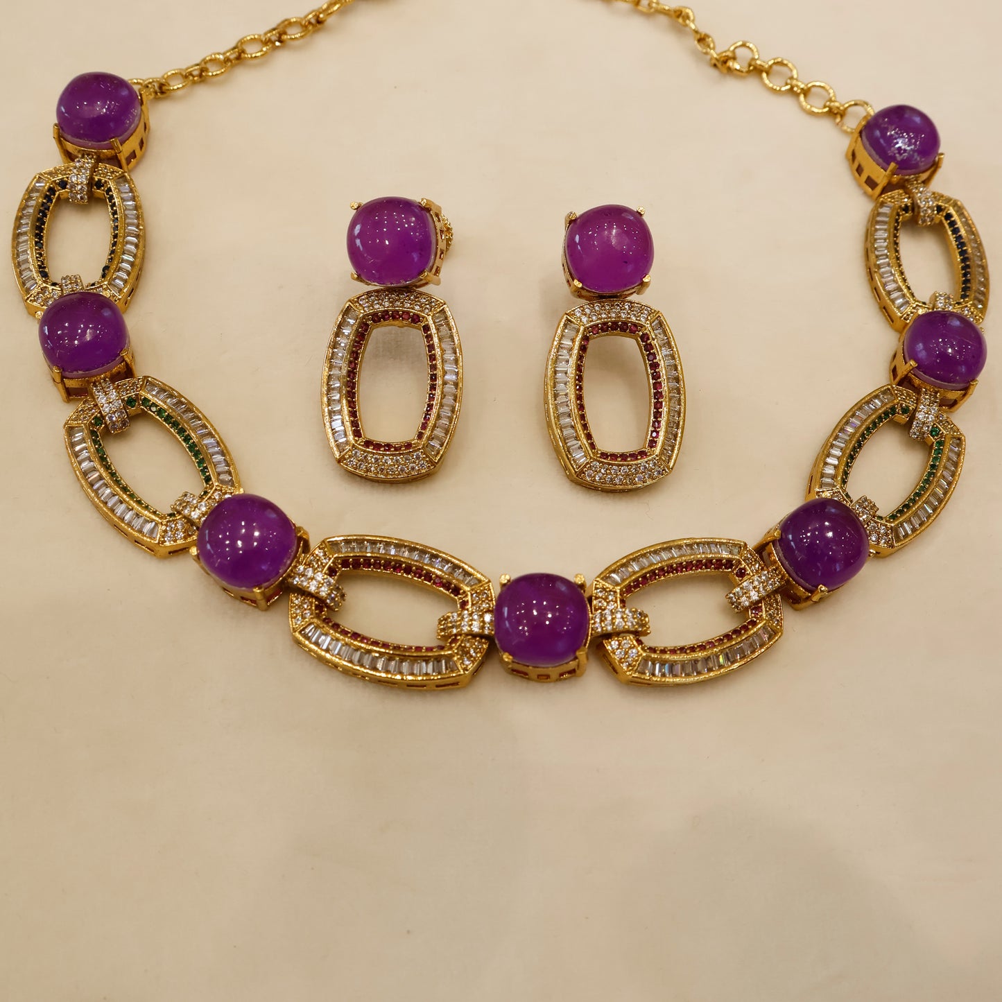 Aanura Gold-Plated Purple Stone Necklace Set