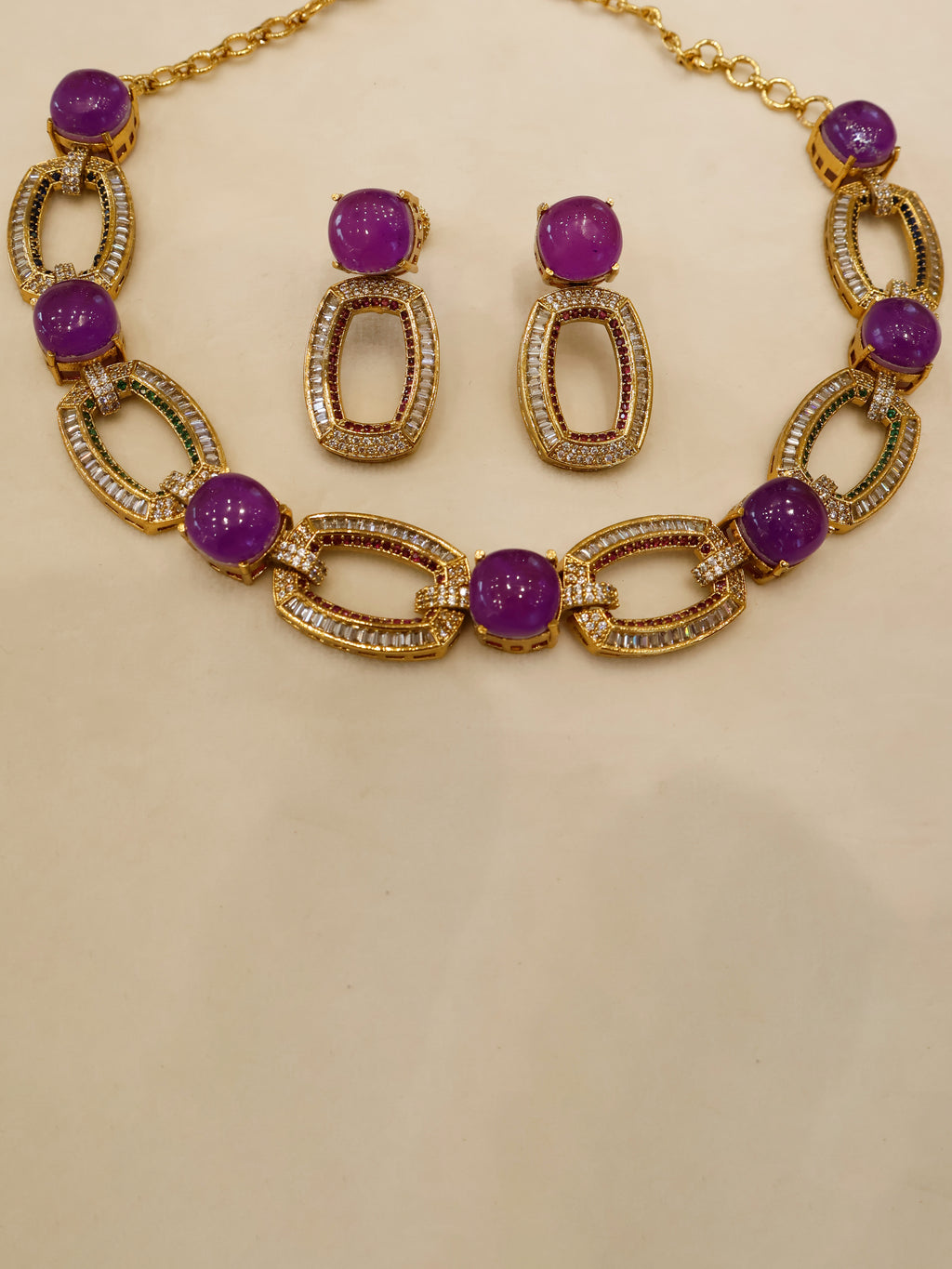 Aanura Gold-Plated Purple Stone Necklace Set