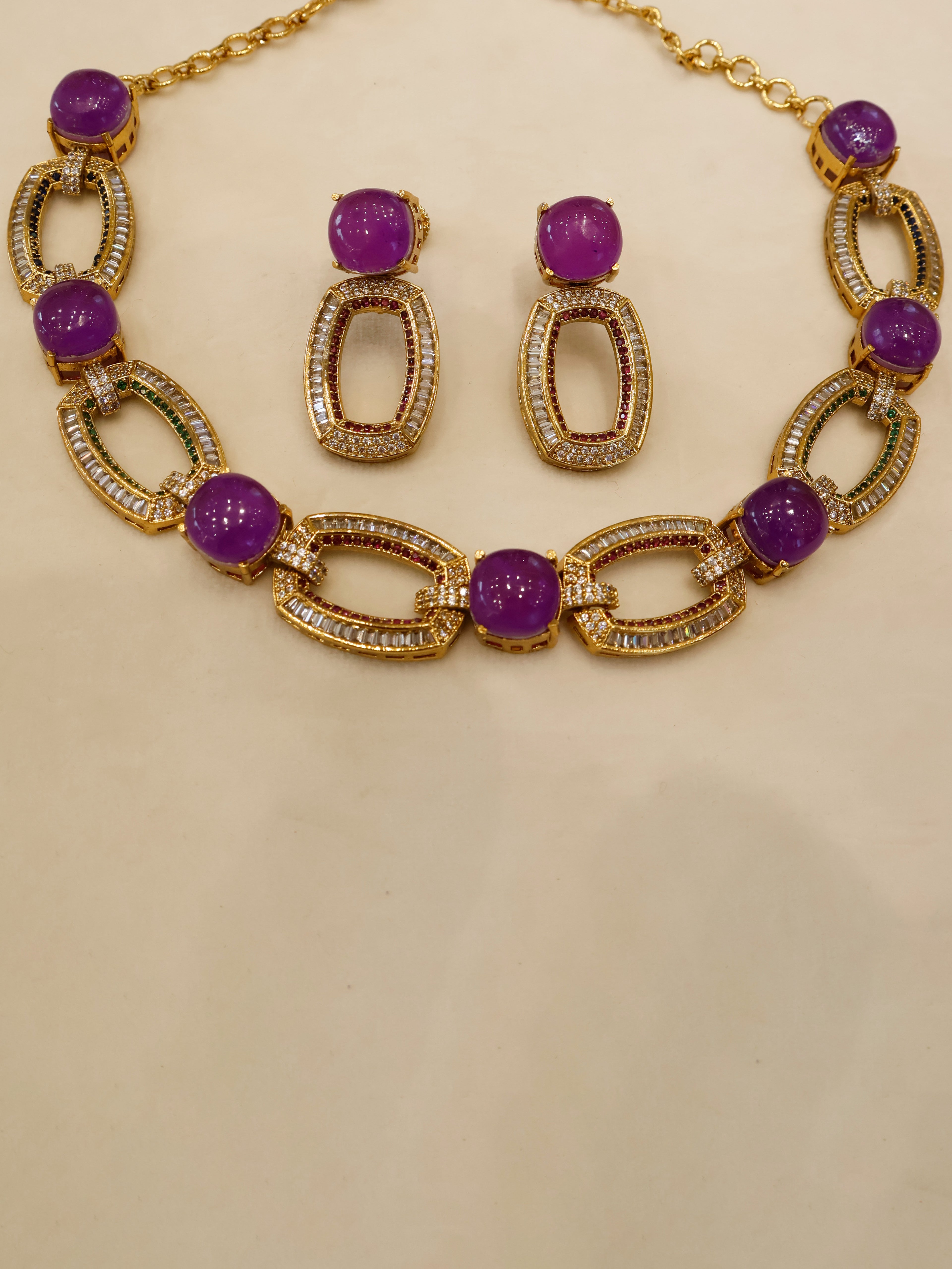 Aanura Gold-Plated Purple Stone Necklace Set