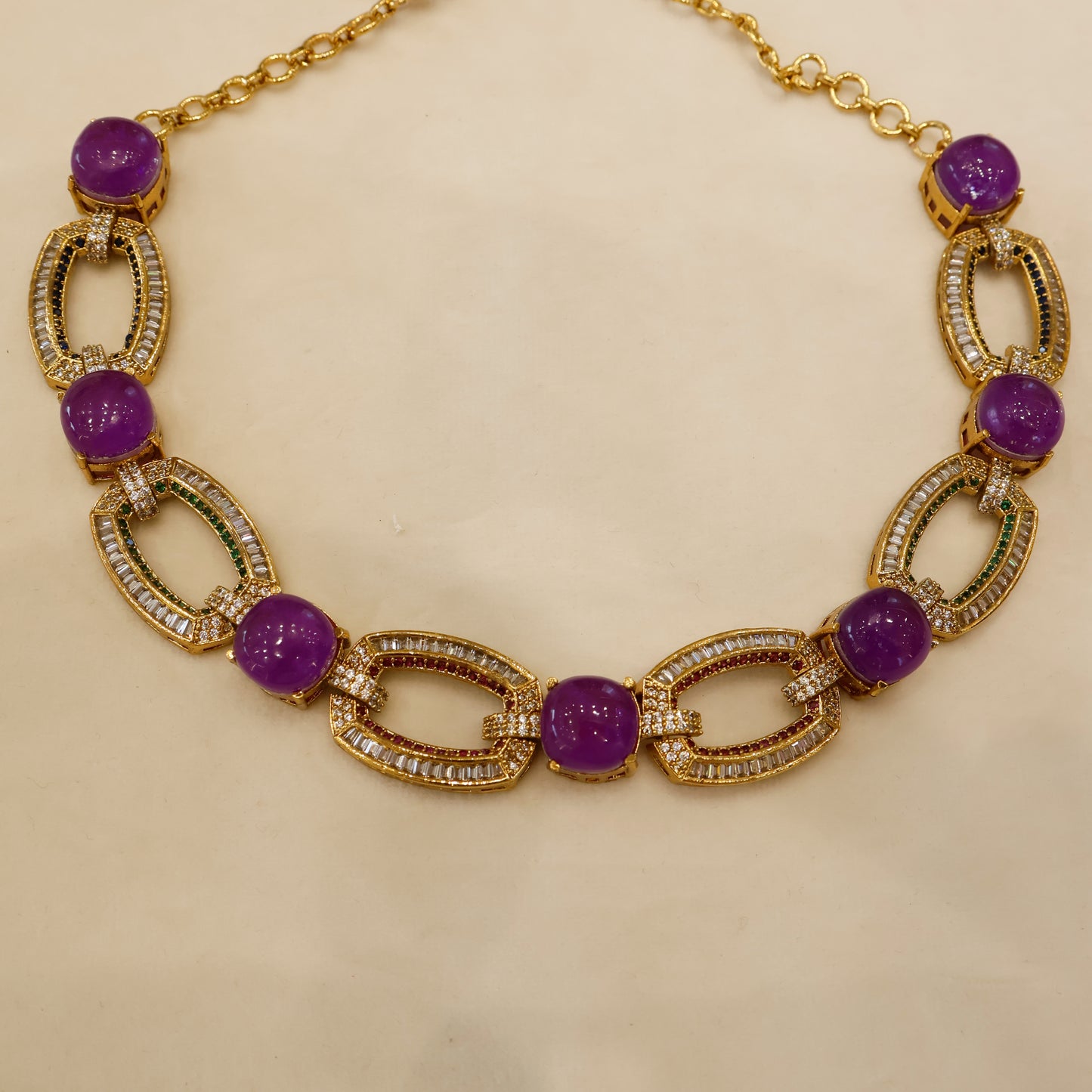 Aanura Gold-Plated Purple Stone Necklace Set
