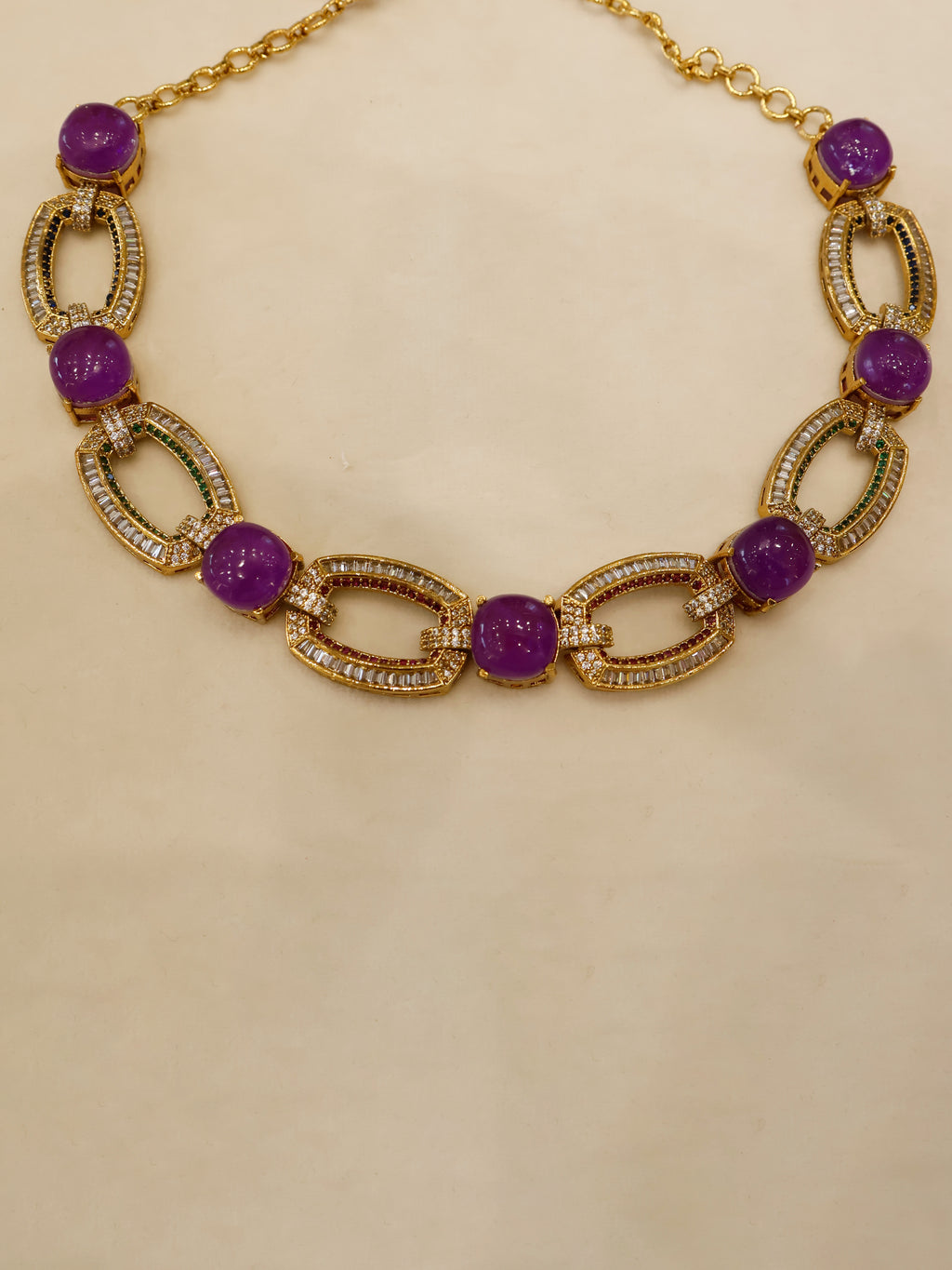 Aanura Gold-Plated Purple Stone Necklace Set