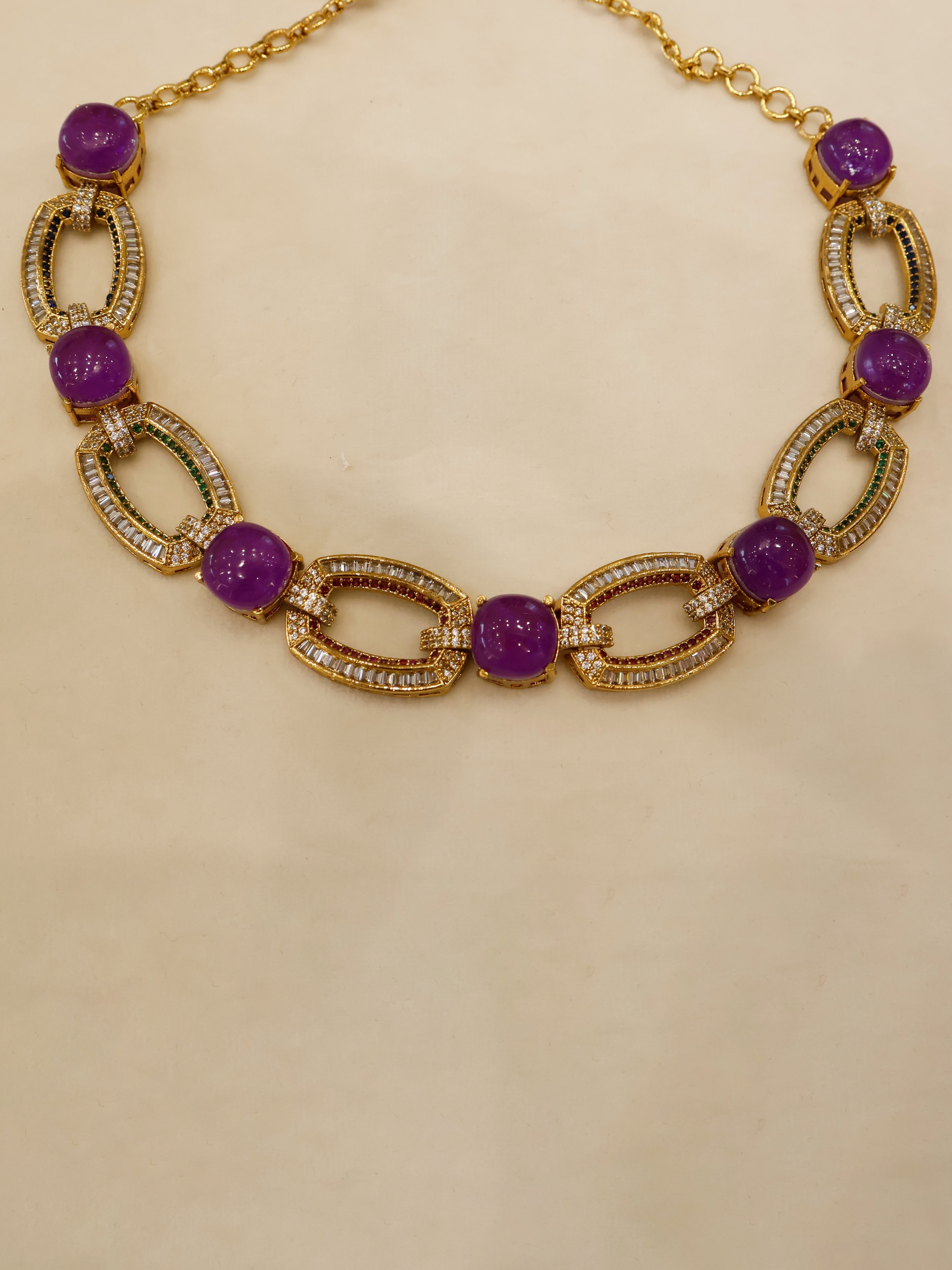 Aanura Gold-Plated Purple Stone Necklace Set