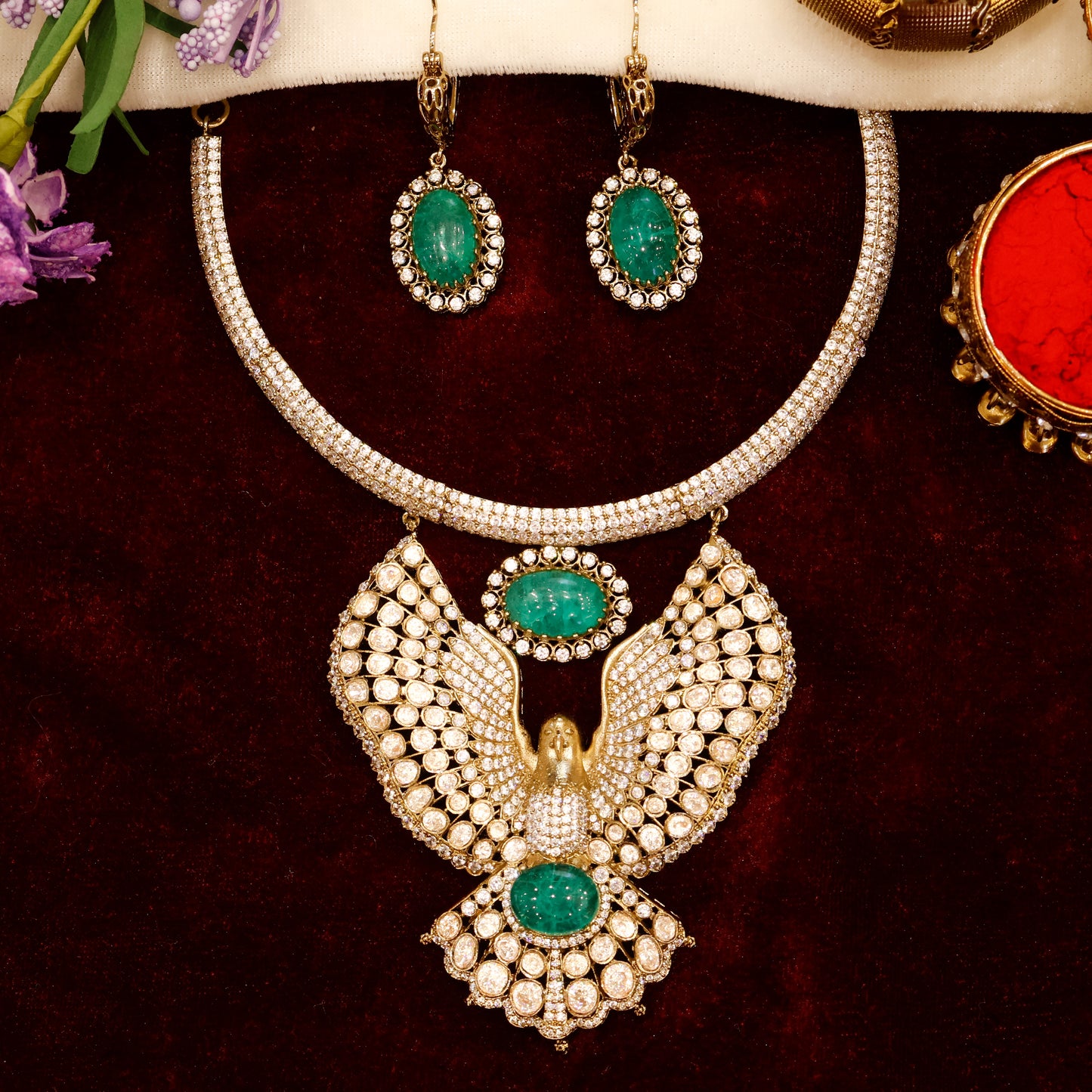 Aanura Pink Stone Eagle Motif Necklace Set