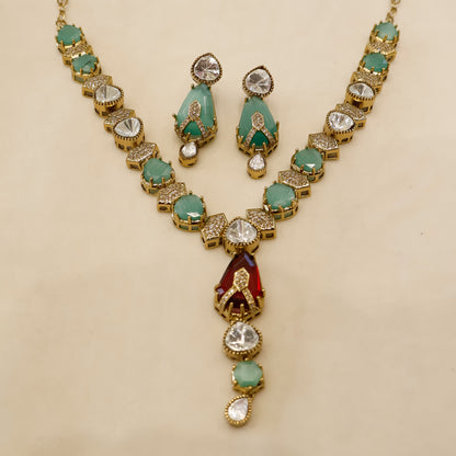 Aanura Green Drop Stone Necklace Set