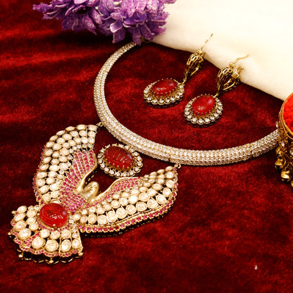 Aanura Pink Stone Eagle Motif Necklace Set