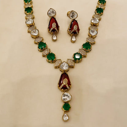 Aanura Green Drop Stone Necklace Set