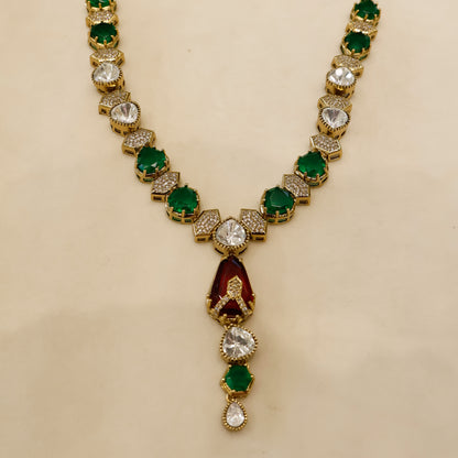Aanura Green Drop Stone Necklace Set