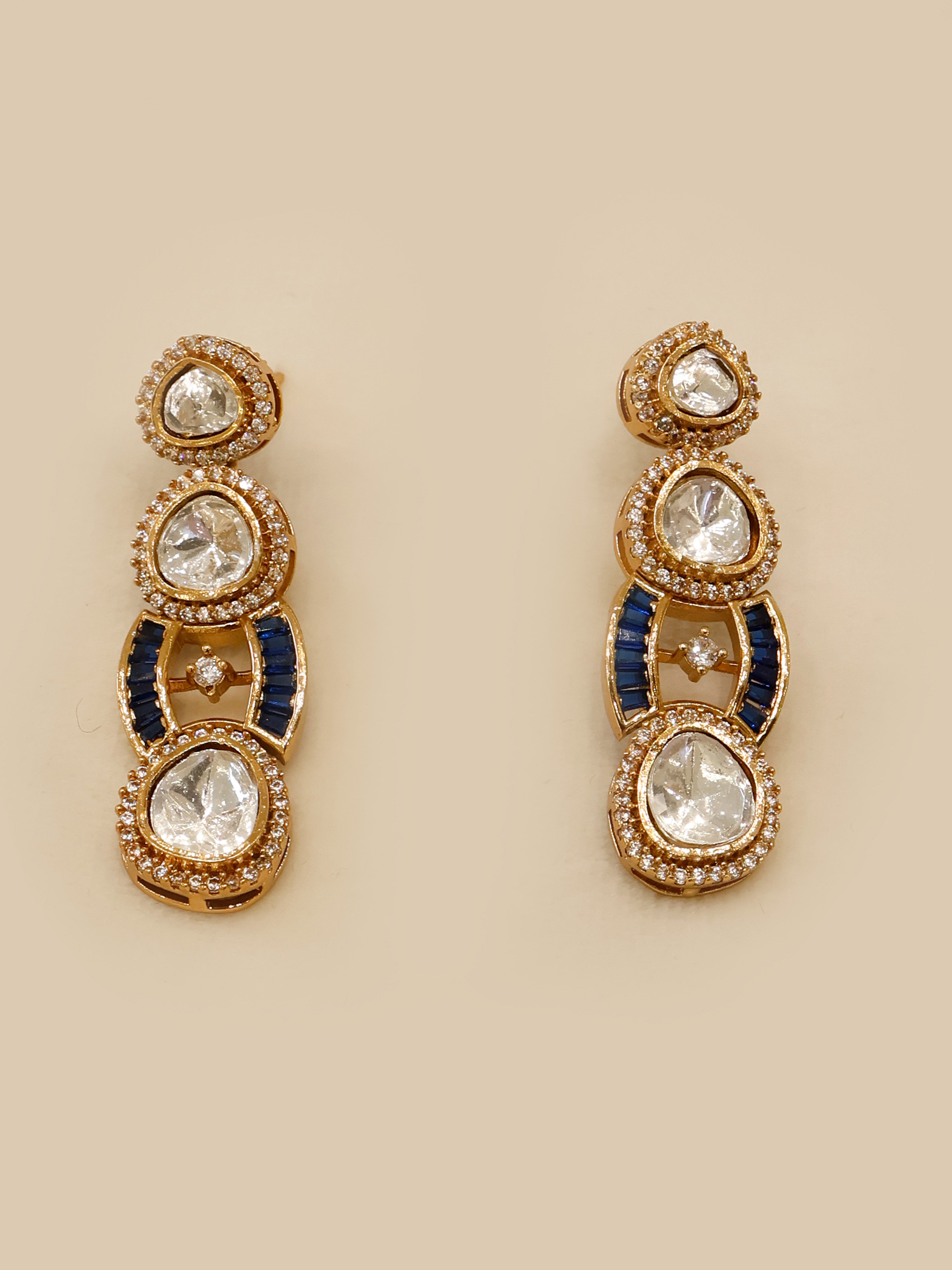 Aanura Oval Kundan Linked Necklace & Earrings