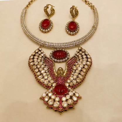 Aanura Pink Stone Eagle Motif Necklace Set