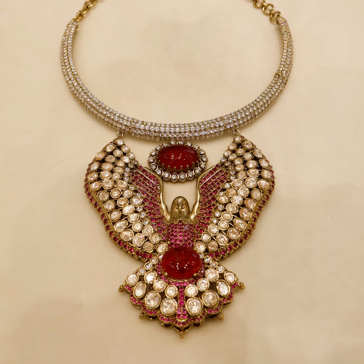 Aanura Pink Stone Eagle Motif Necklace Set
