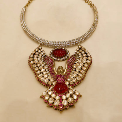 Aanura Pink Stone Eagle Motif Necklace Set