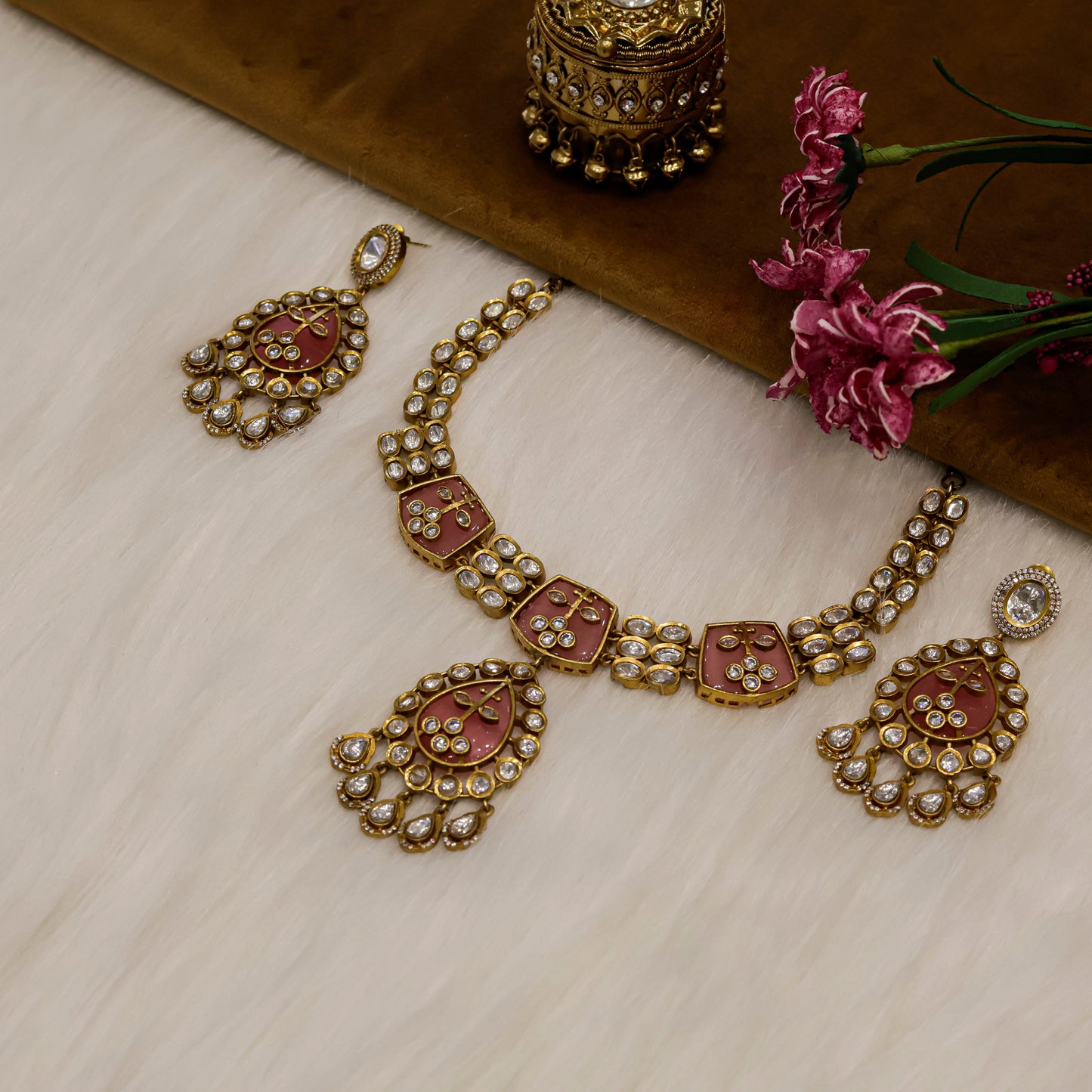Aanura Green Kundan Pendant Necklace & Earrings Set