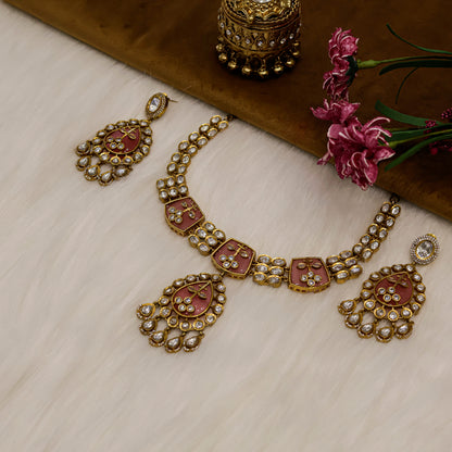 Aanura Green Kundan Pendant Necklace & Earrings Set