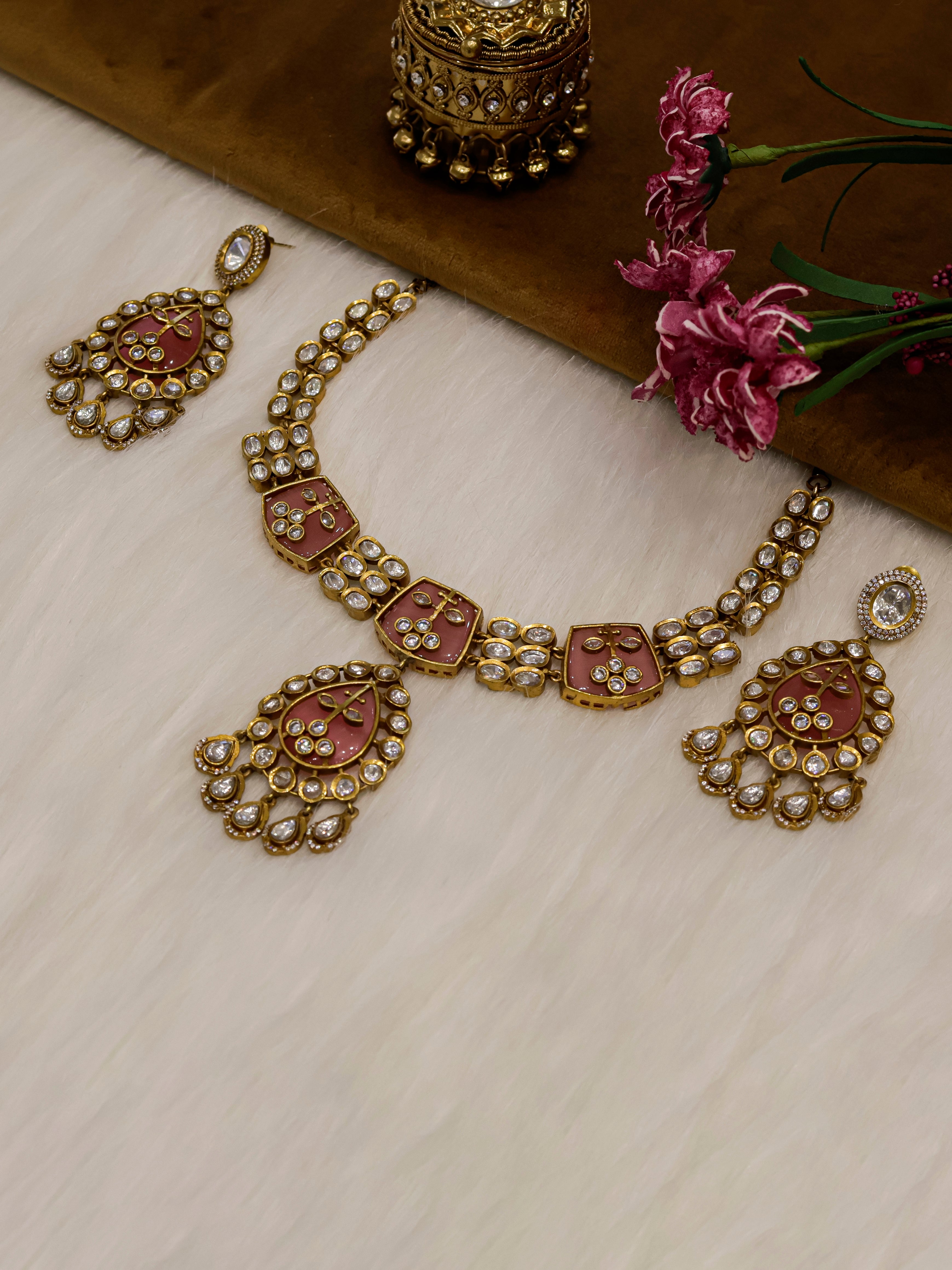 Aanura Green Kundan Pendant Necklace & Earrings Set
