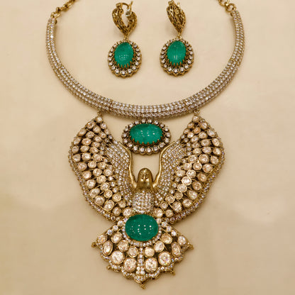 Aanura Pink Stone Eagle Motif Necklace Set