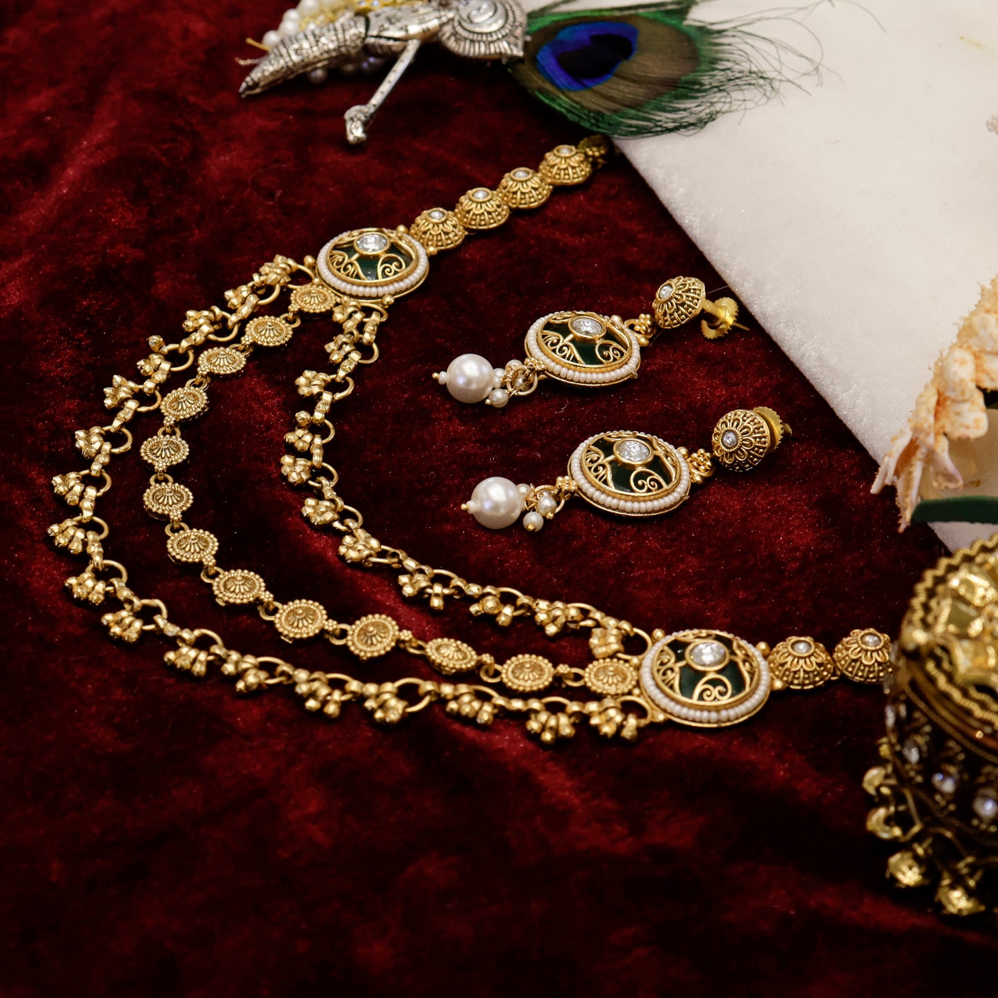 Aanura Gold-Plated Layered Necklace & Earrings Set