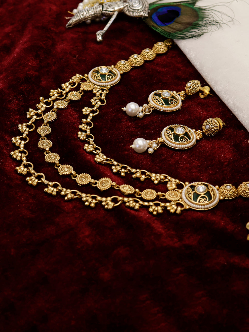 Aanura Gold-Plated Layered Necklace & Earrings Set