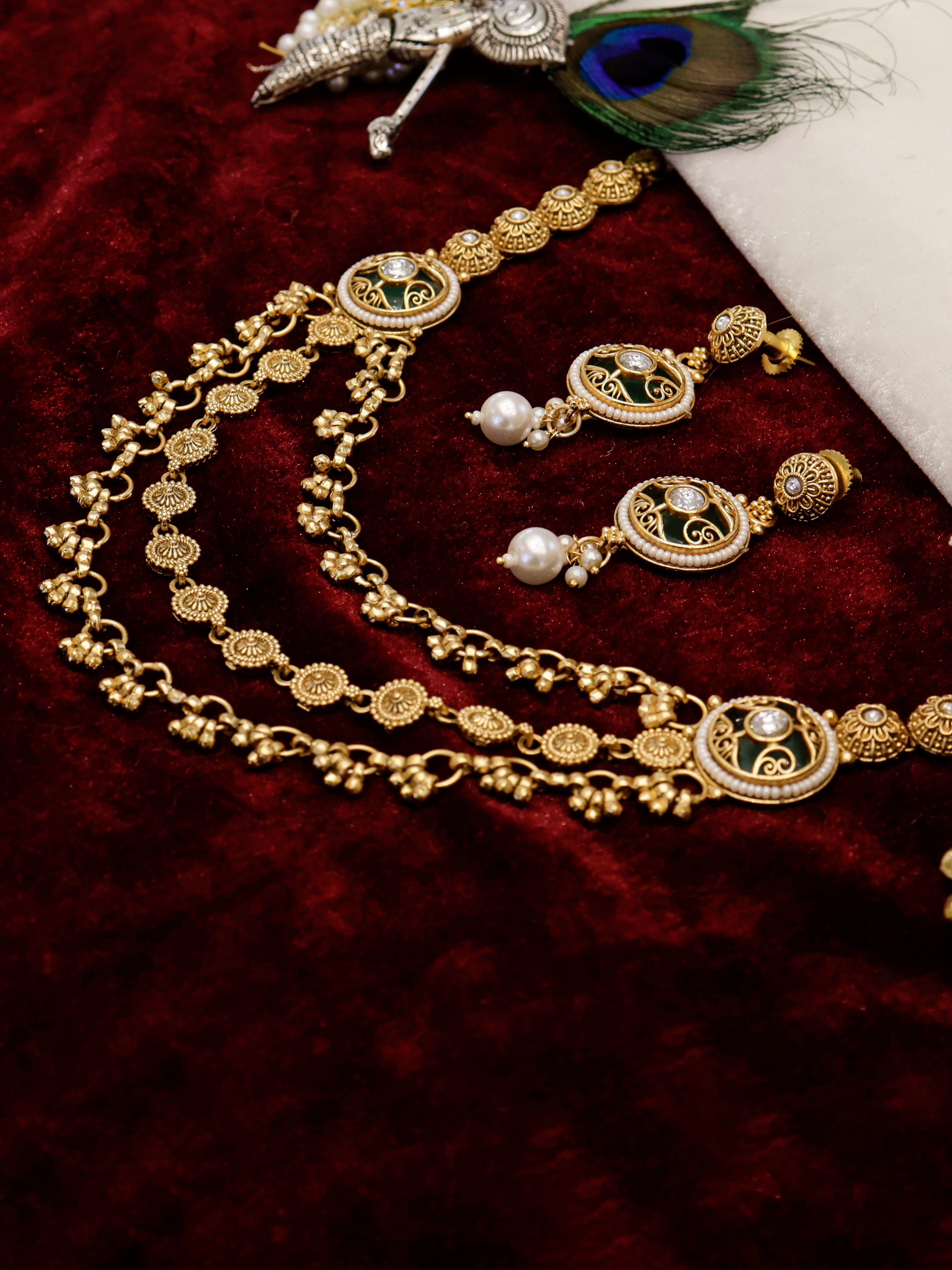 Aanura Gold-Plated Layered Necklace & Earrings Set