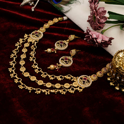 Aanura Gold-Plated Layered Necklace & Earrings Set